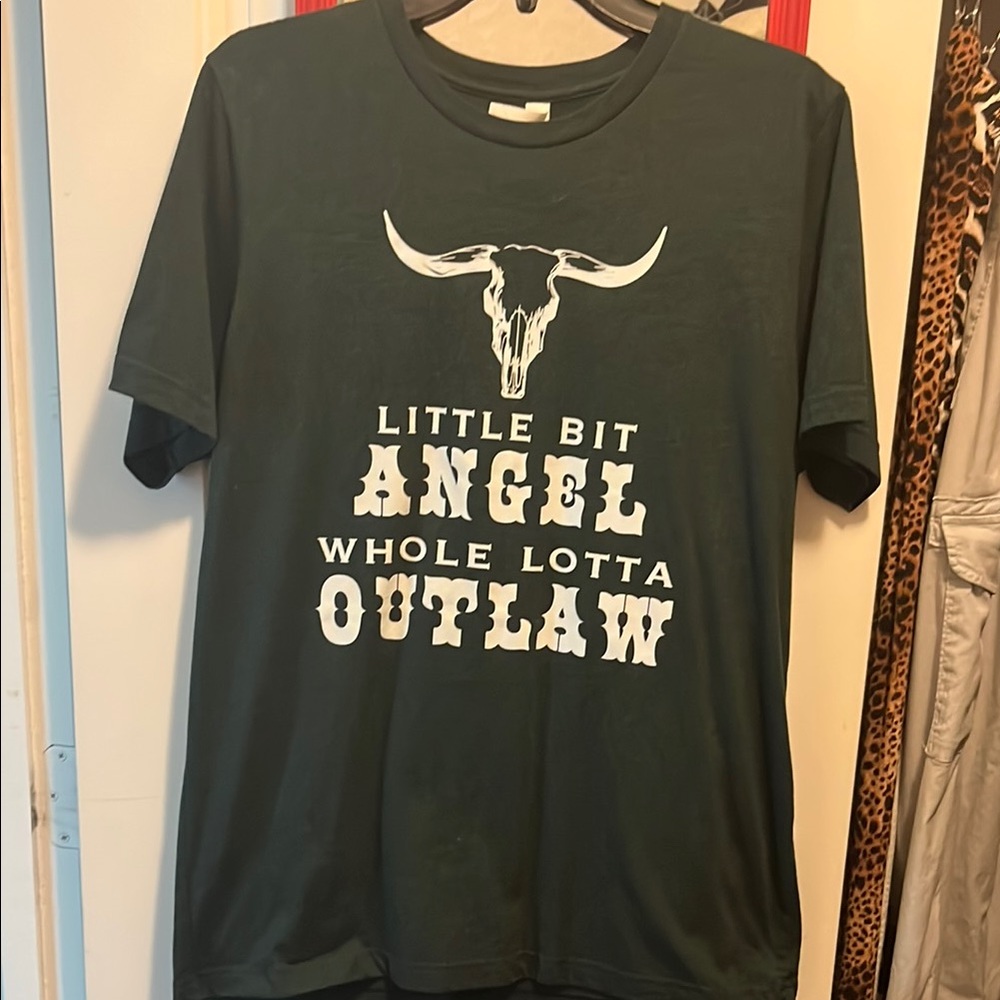 Bella Canvas Dark Green Tee with Bull Skull Design